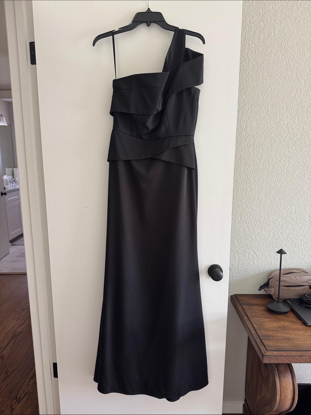 BCBGMaxAzria Black One-Shoulder Ruffled Evening Gown